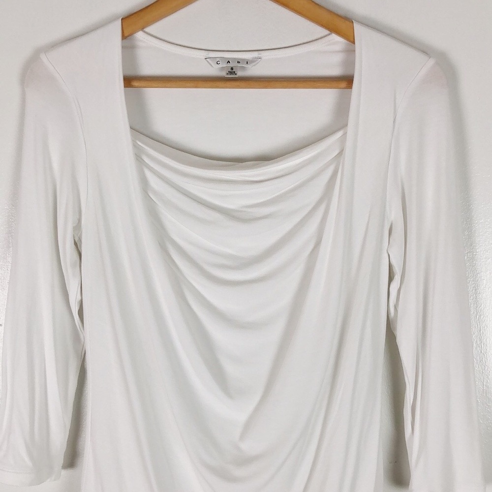 Cabi #427 White Drape Front Blouse Sz S - Picture 3 of 10